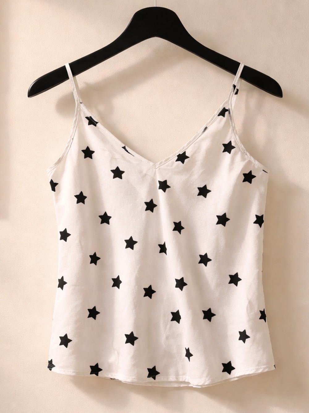 Star Print V-Neck Camisole Tank Top - White/Black